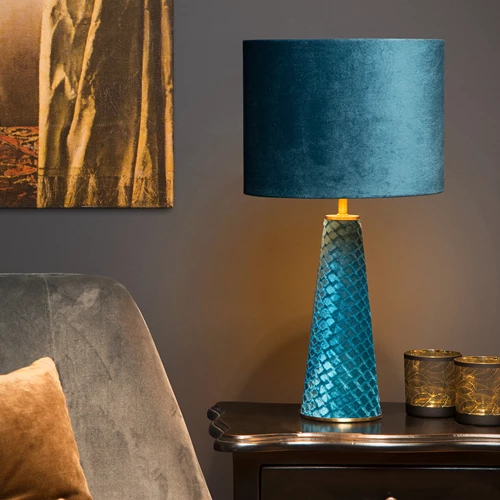 Lucide EXTRAVAGANZA VELVET - Tischlampe - Ø 25 cm - 1xE27 - Türkis - Atmosphäre 1
